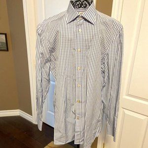 Kiton Men's Dress Shirt Blue Plaid Pattern in Size 17/43 EUC